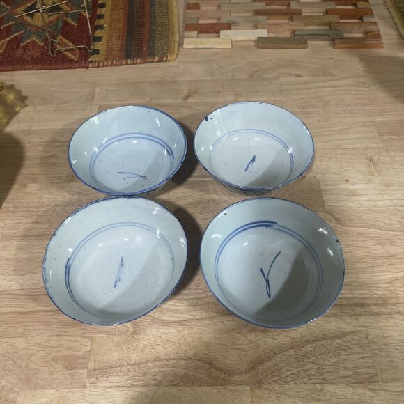 "Jing De Gu Yao" Set Of 4 Antique Chinese Blue and White Porcelain Bowls Marked - Picture 11 of 11